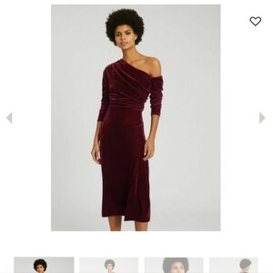 Heiss Bella Asymmetrical Velvet Burgundy Midi Dress Size 6